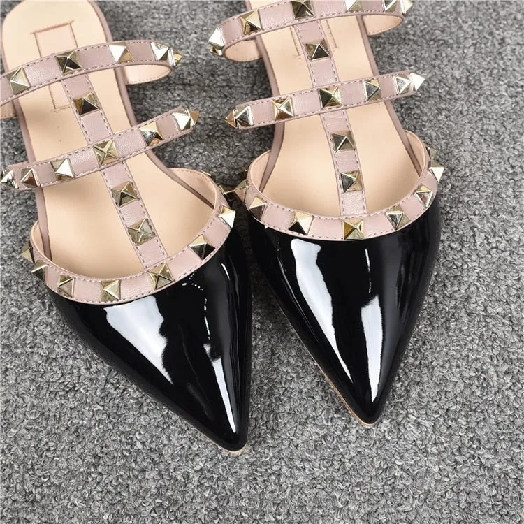 Rivet flat sandals cow leather  women luxury brand shoes female fashion geuine leather  branded leather shoes lady