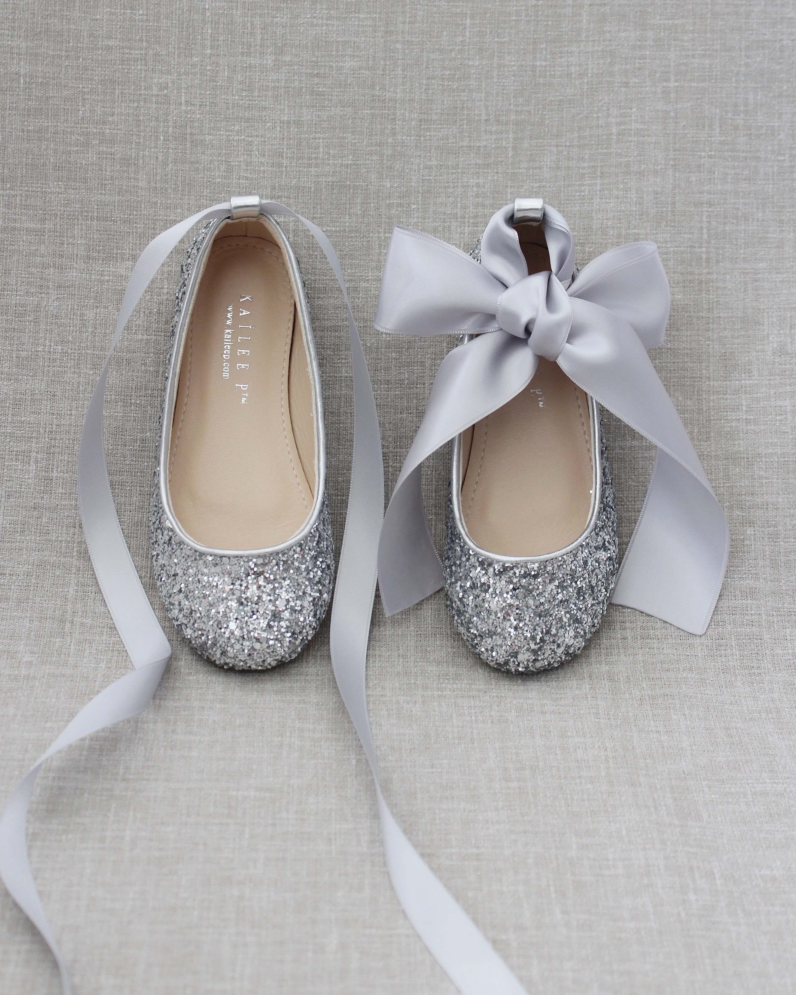Rock Glitter Ballet Flats With Satin Ankle Strap