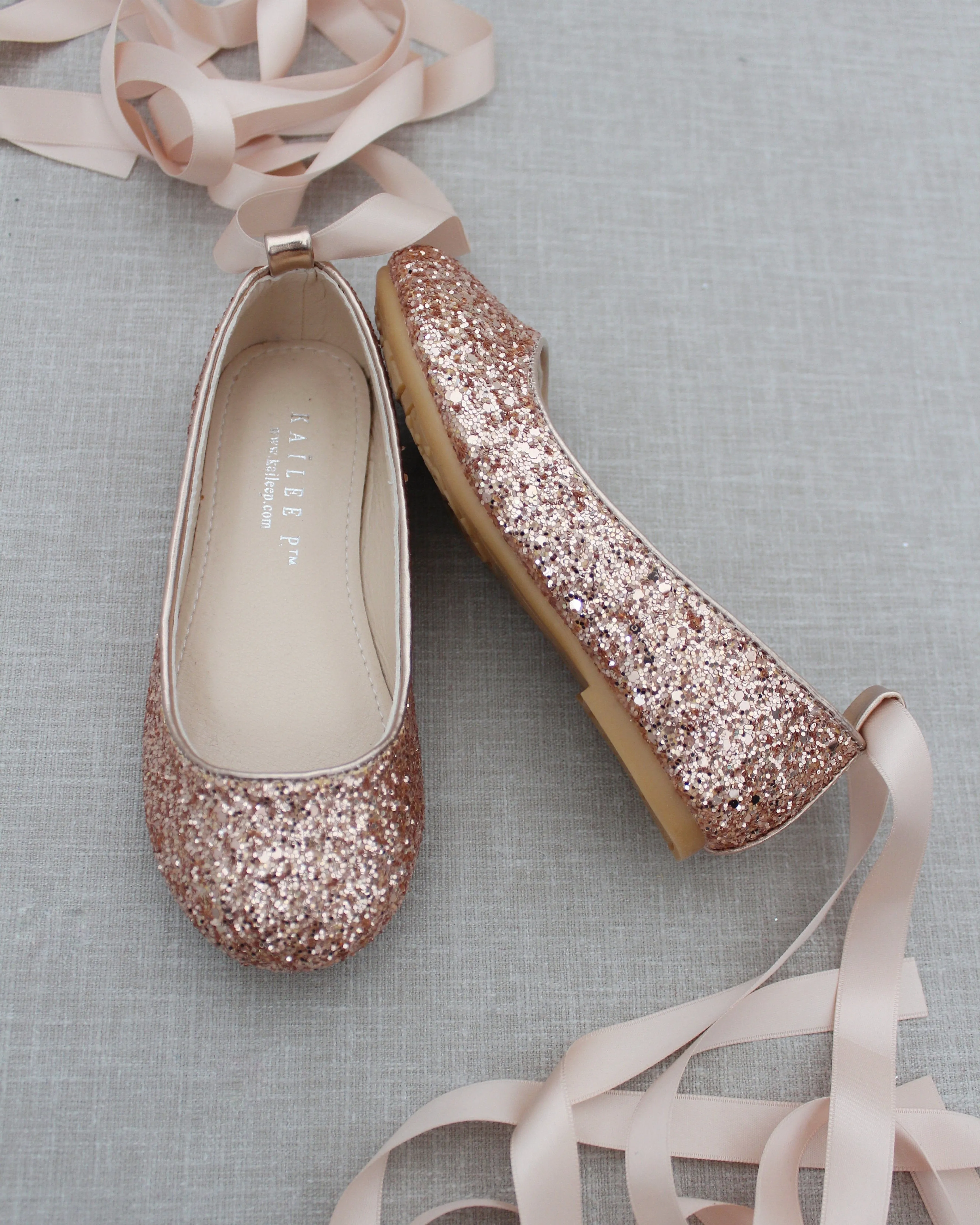 Rock Glitter Ballet Flats with Satin Ankle Strap