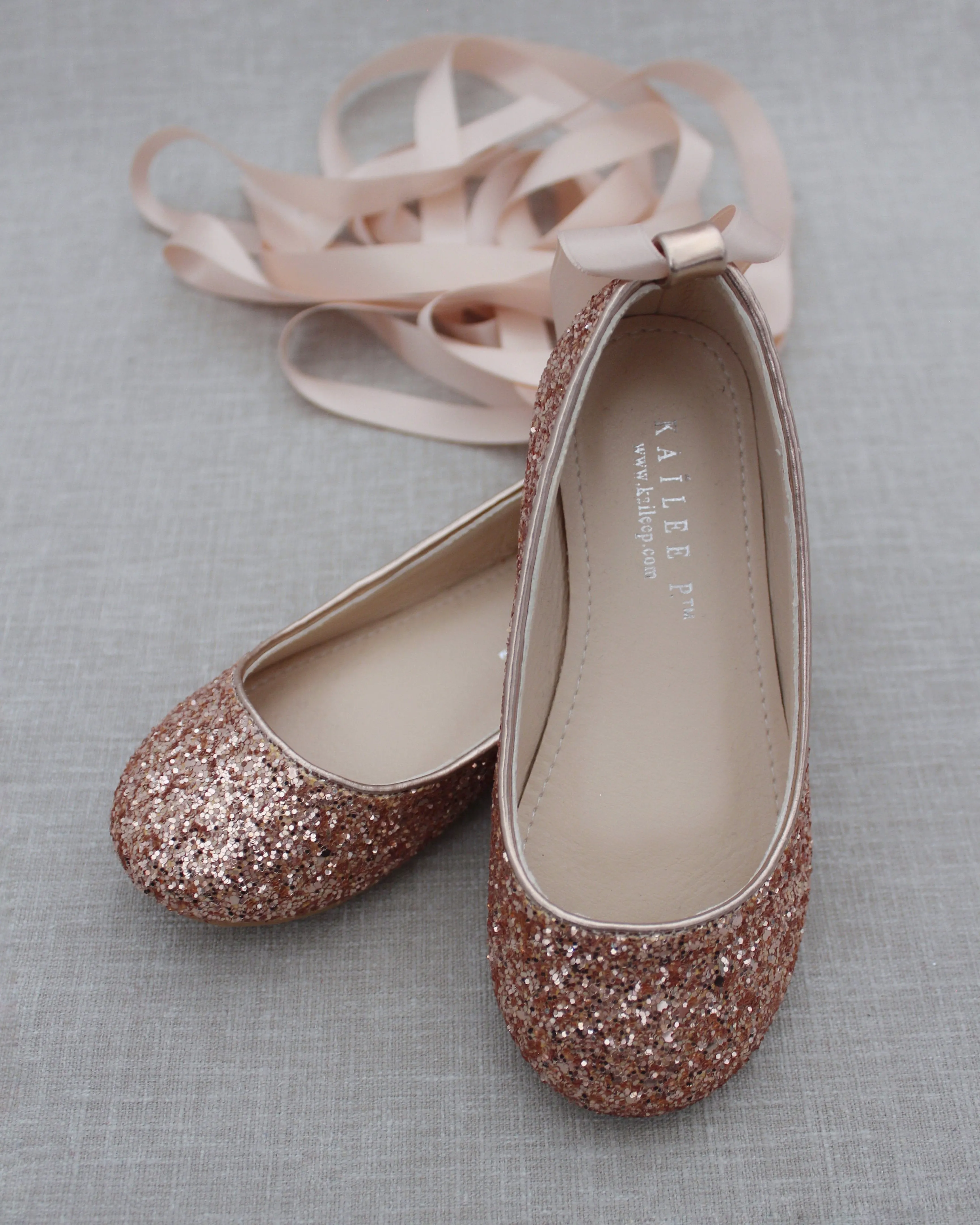 Rock Glitter Ballet Flats with Satin Ankle Strap