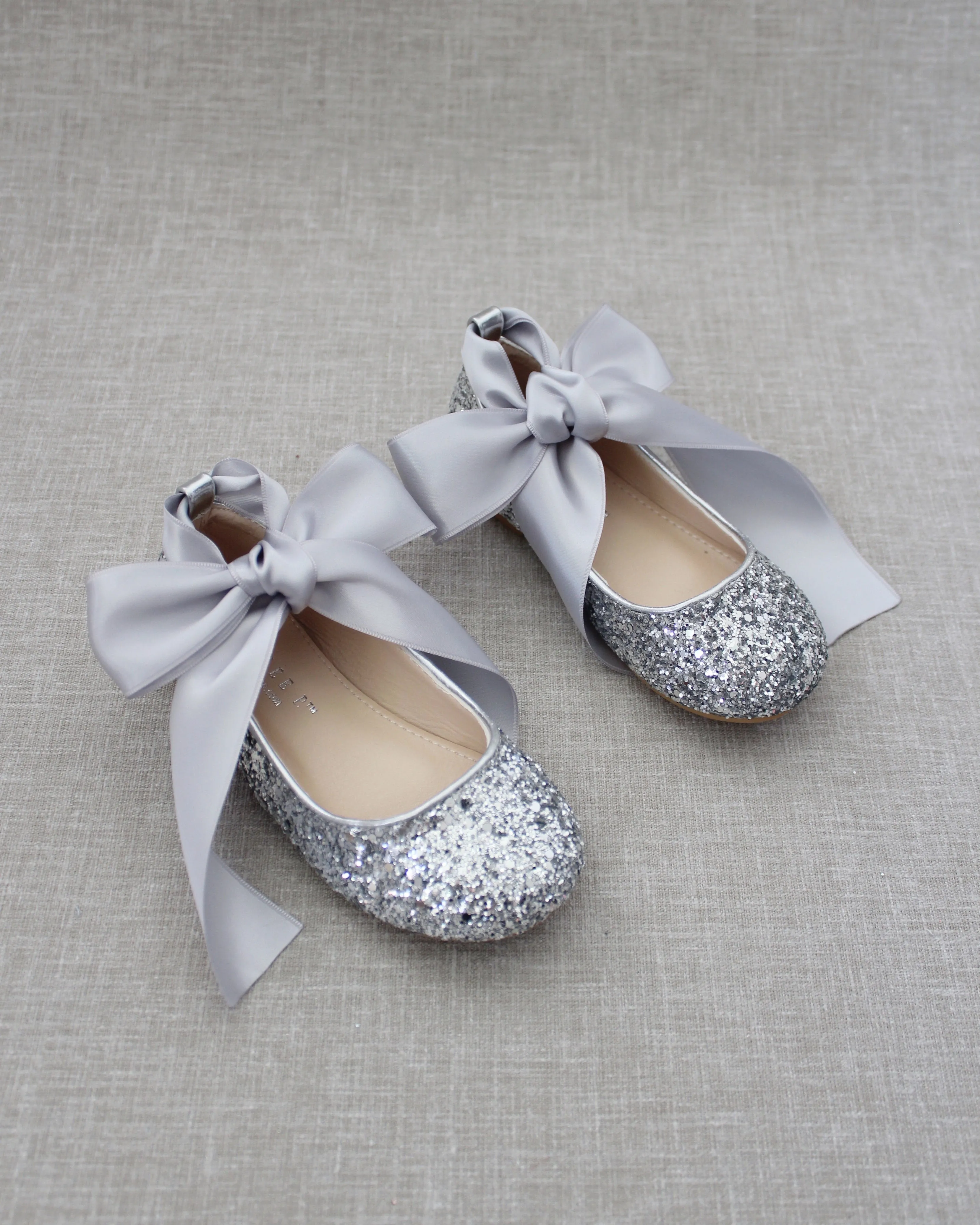Rock Glitter Ballet Flats With Satin Ankle Strap
