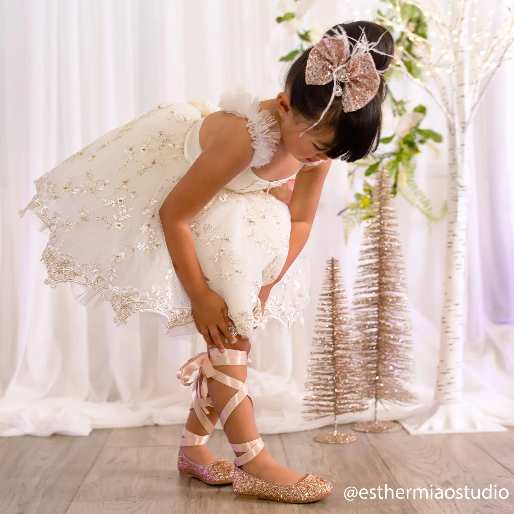 Rock Glitter Ballet Flats with Satin Ankle Strap