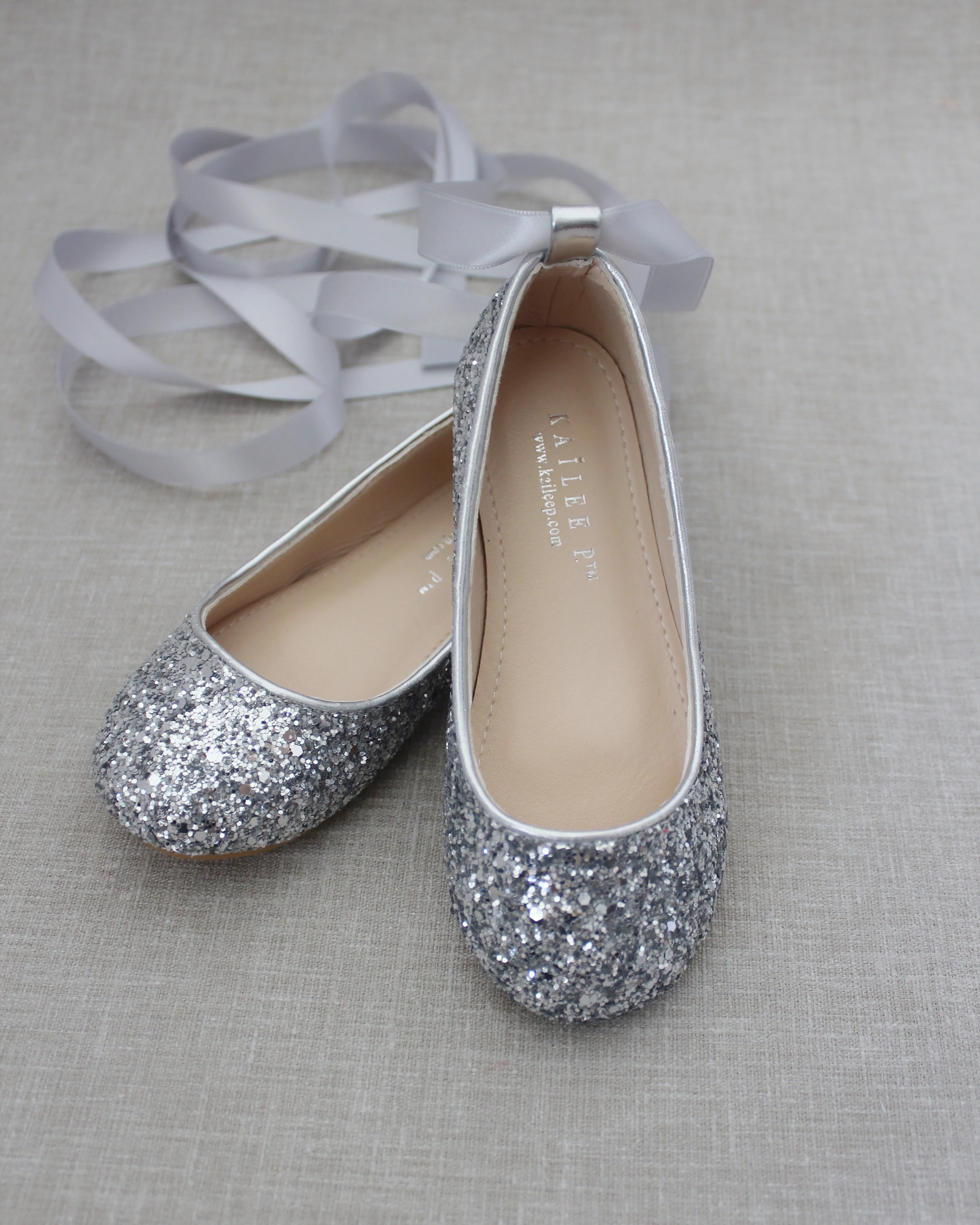 Rock Glitter Ballet Flats With Satin Ankle Strap