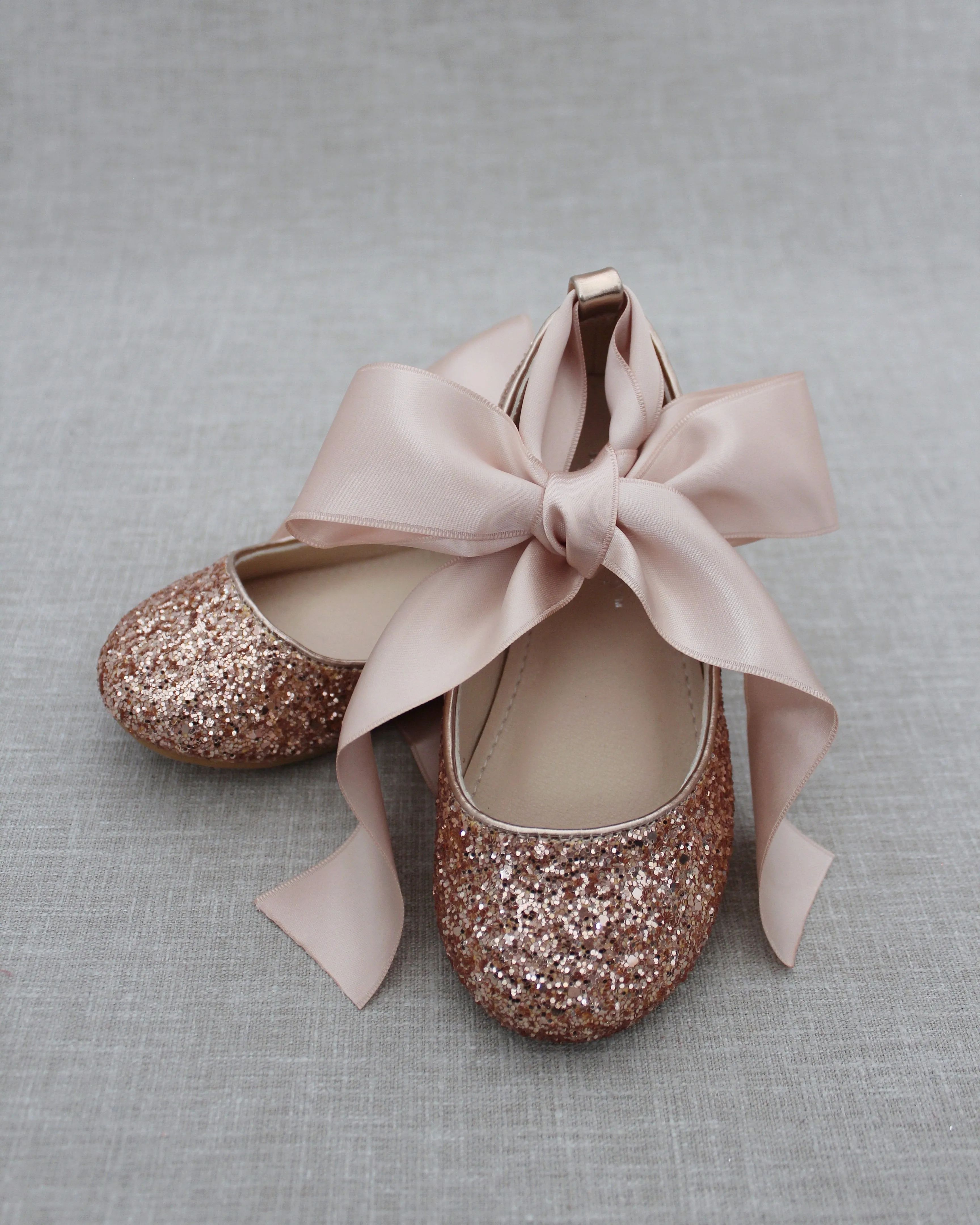 Rock Glitter Ballet Flats with Satin Ankle Strap