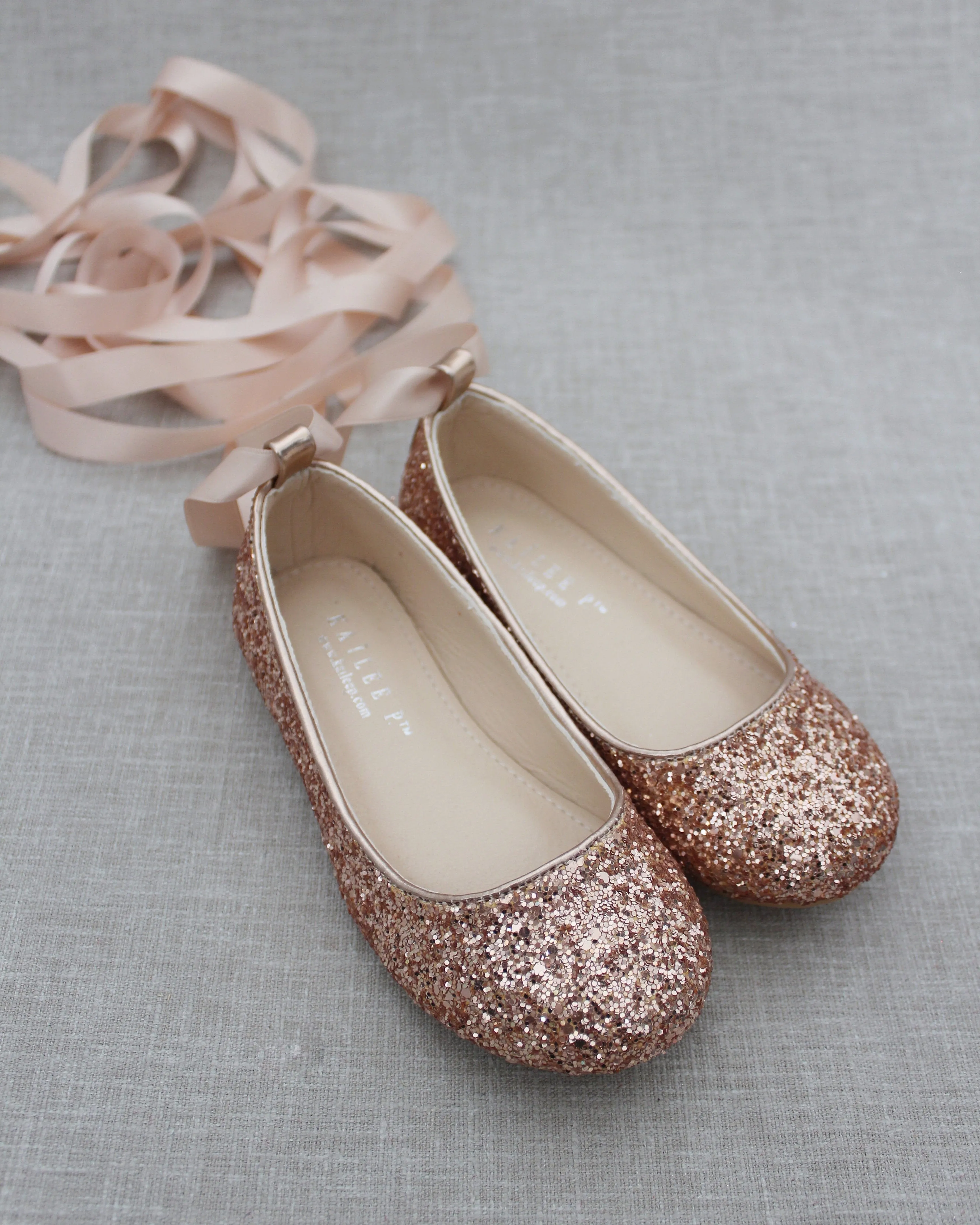 Rock Glitter Ballet Flats with Satin Ankle Strap