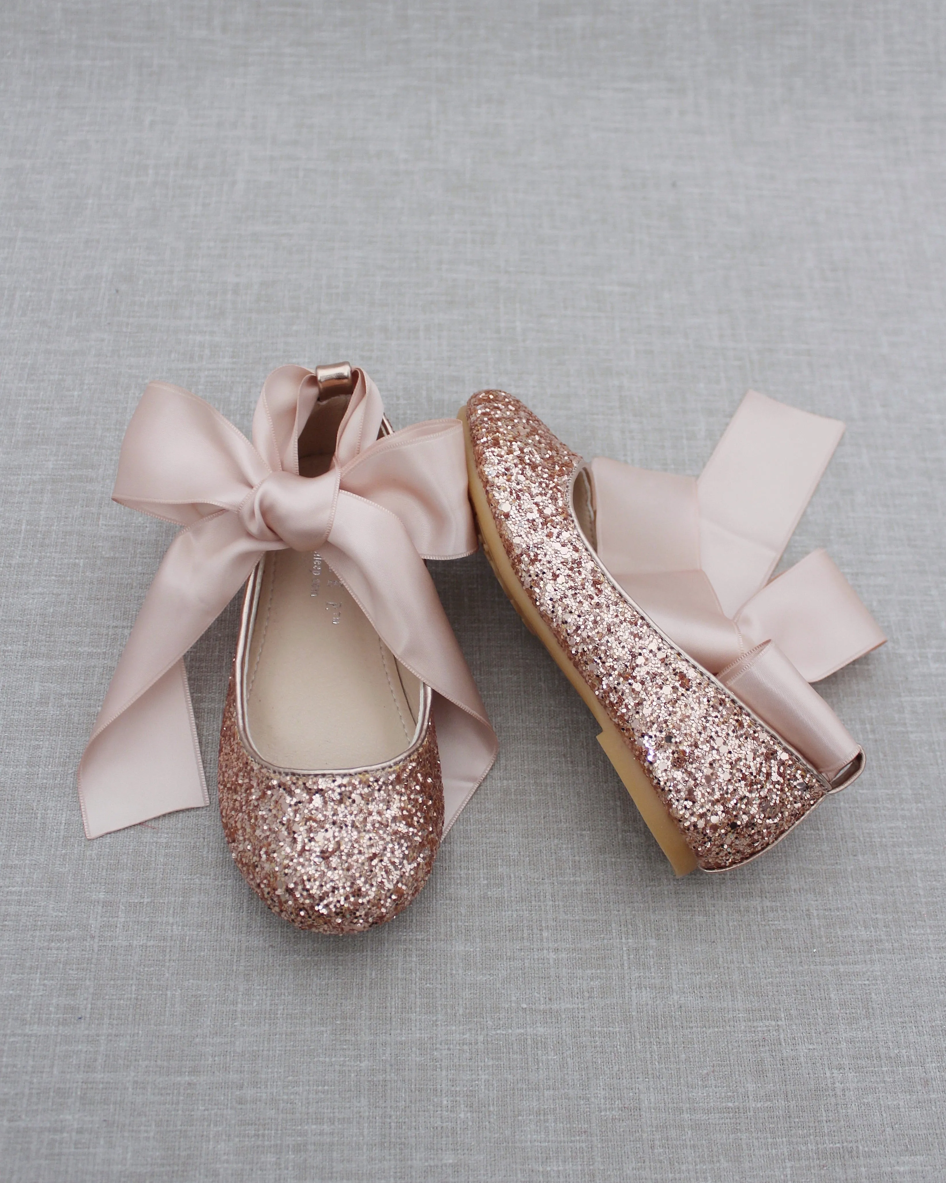 Rock Glitter Ballet Flats with Satin Ankle Strap