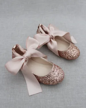 Rock Glitter Ballet Flats with Satin Ankle Strap