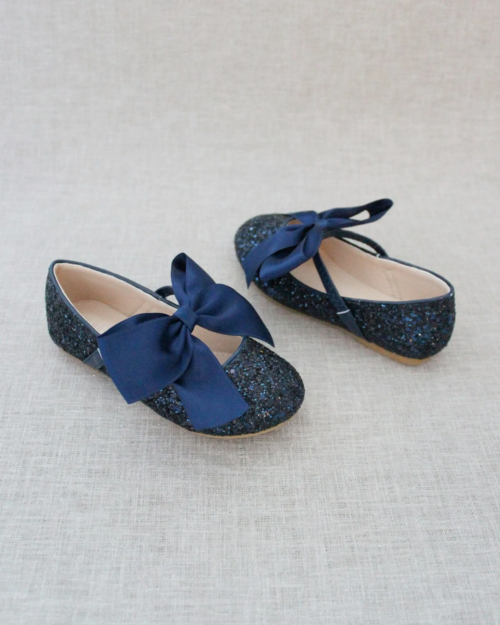 Rock Glitter Mary Jane Flats with Satin Bow