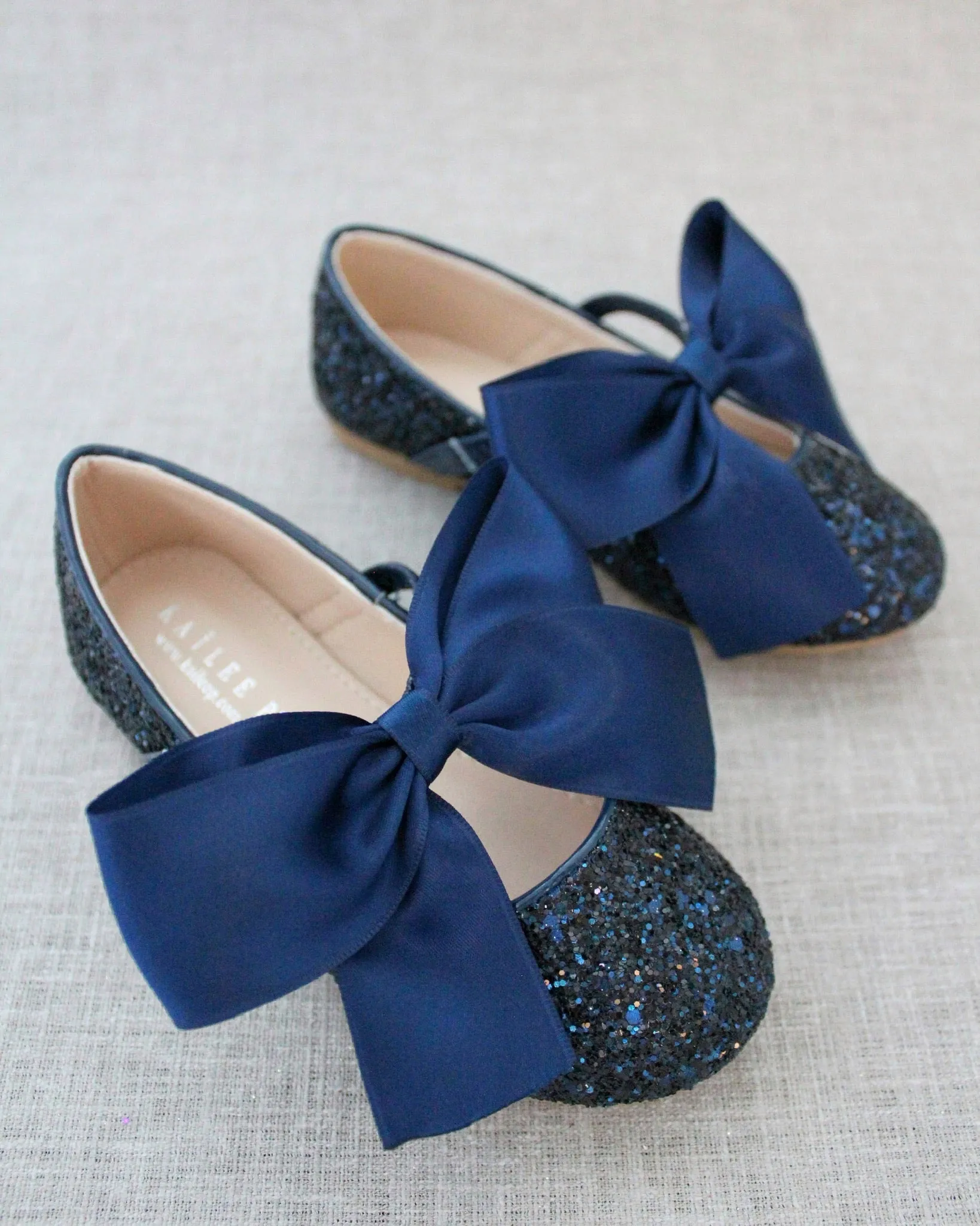 Rock Glitter Mary Jane Flats with Satin Bow