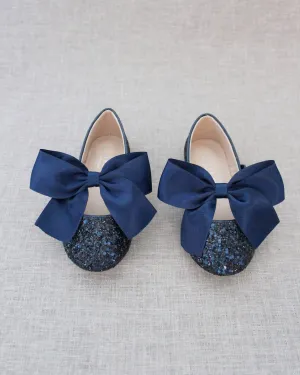 Rock Glitter Mary Jane Flats with Satin Bow