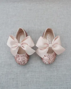 Rock Glitter Maryjane Flats with Satin Bow