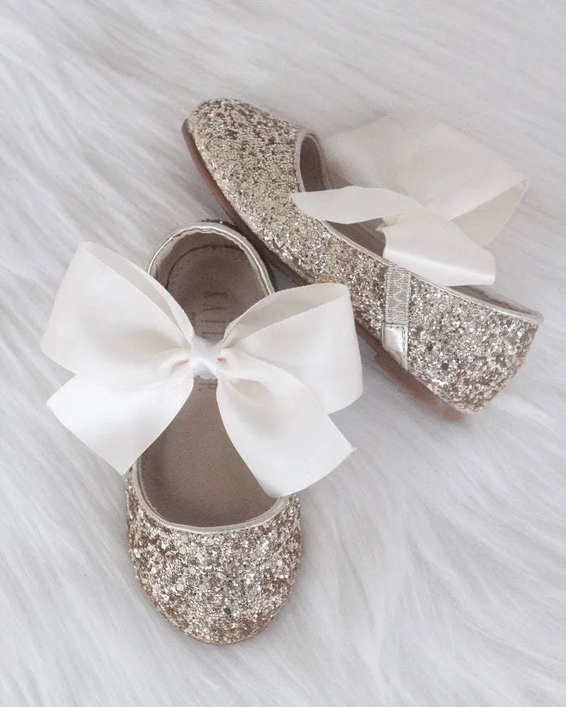 Rock Glitter Maryjane Flats with Satin Bow