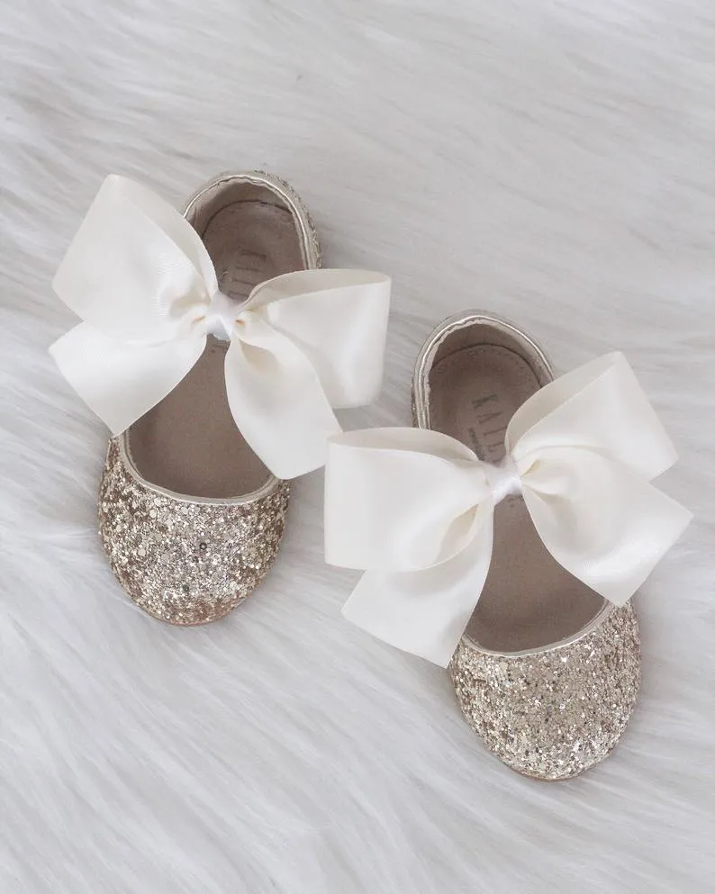 Rock Glitter Maryjane Flats with Satin Bow