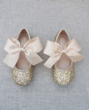 Rock Glitter Maryjane Flats with Satin Bow