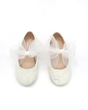 Rock Glitter Maryjane Flats with White Chiffon Bow