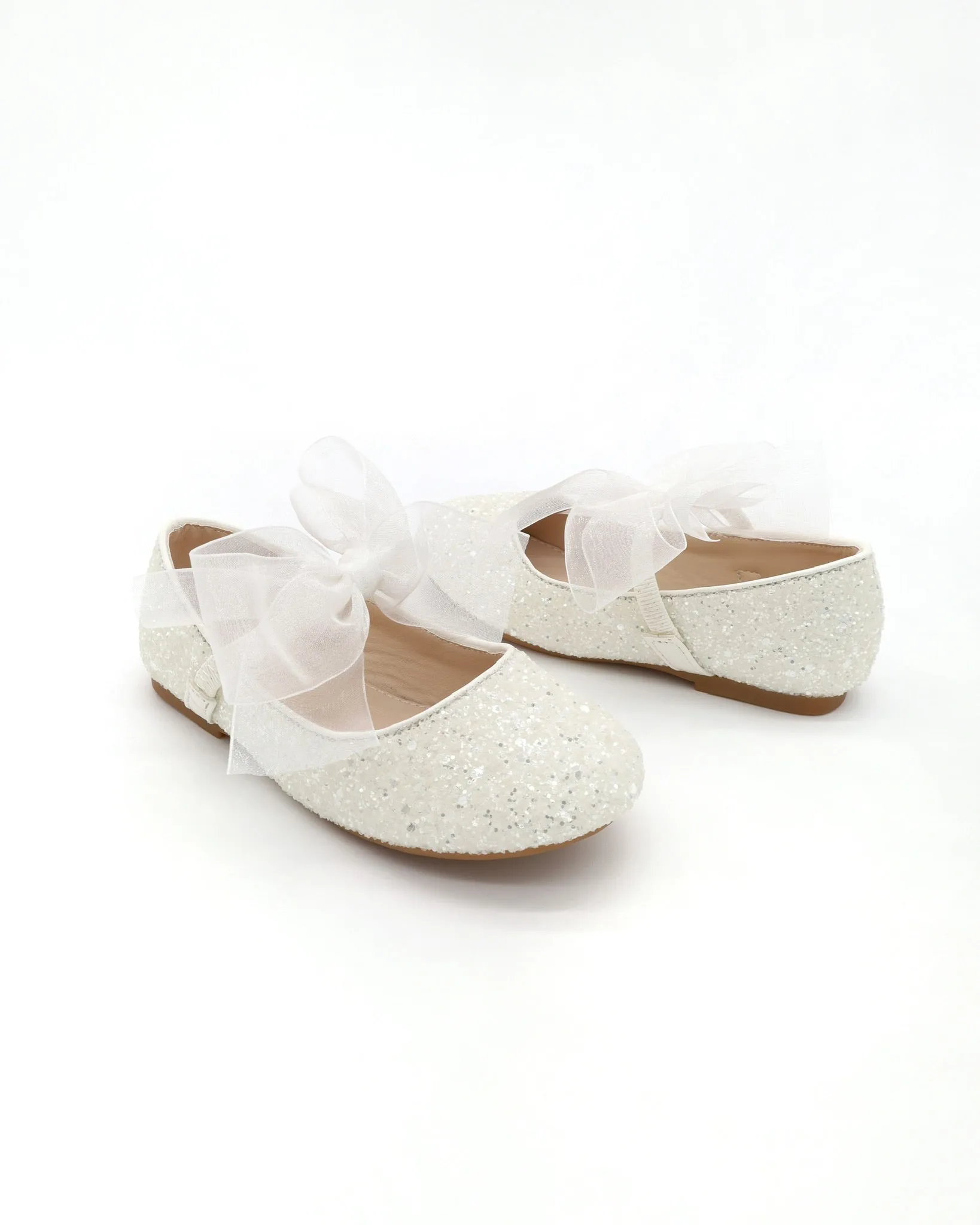 Rock Glitter Maryjane Flats with White Chiffon Bow