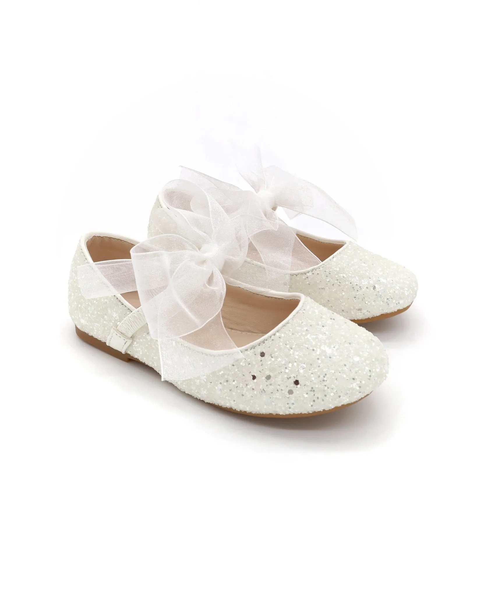 Rock Glitter Maryjane Flats with White Chiffon Bow