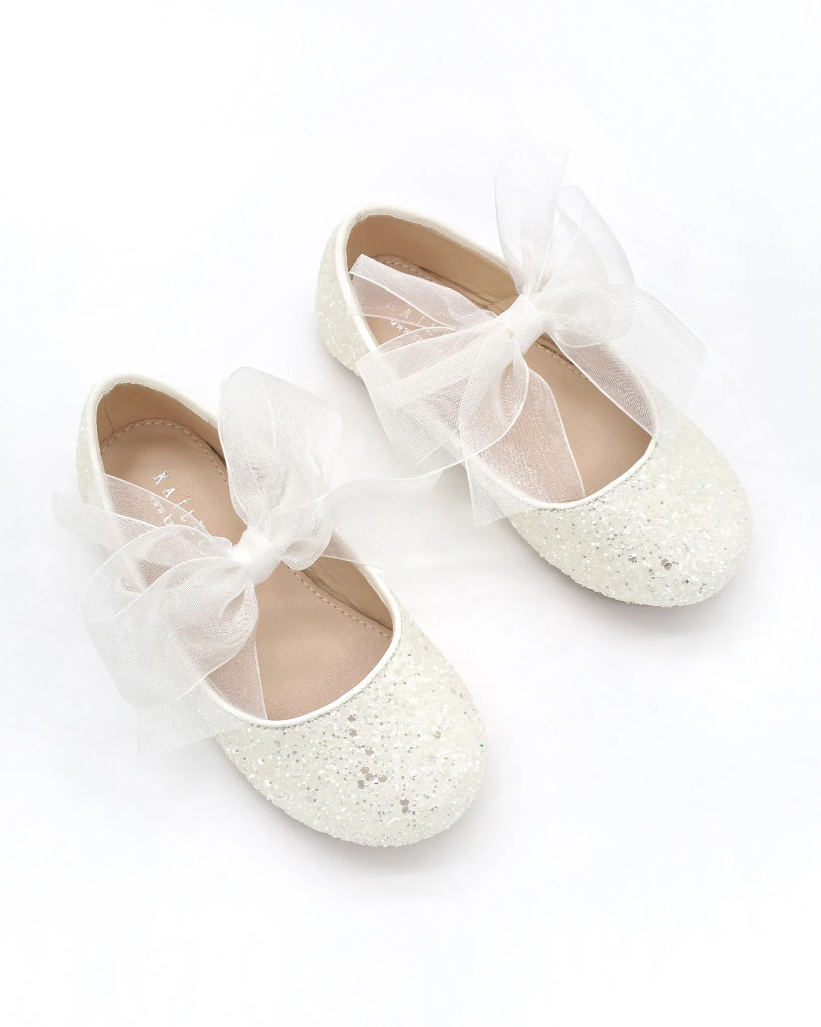Rock Glitter Maryjane Flats with White Chiffon Bow