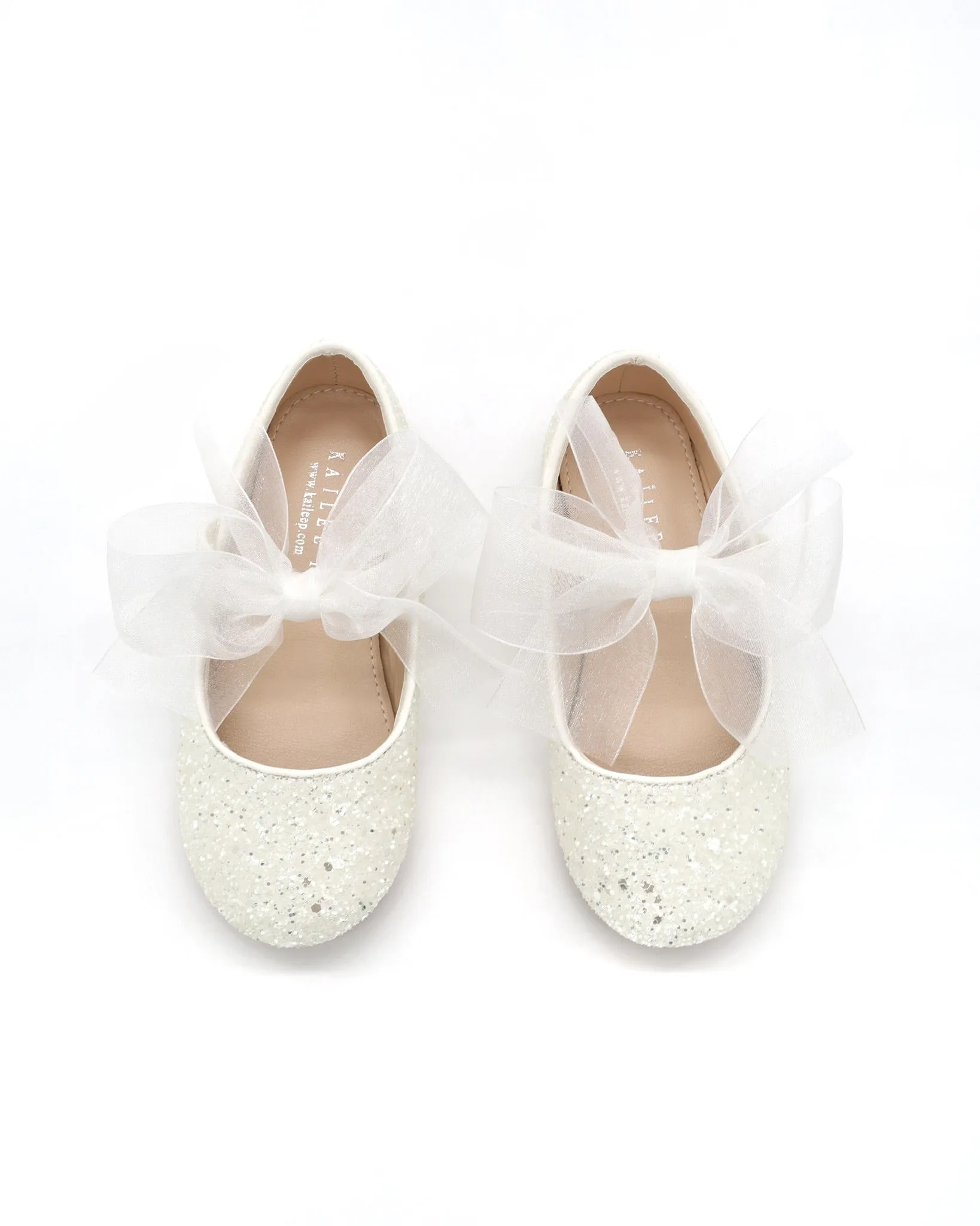 Rock Glitter Maryjane Flats with White Chiffon Bow