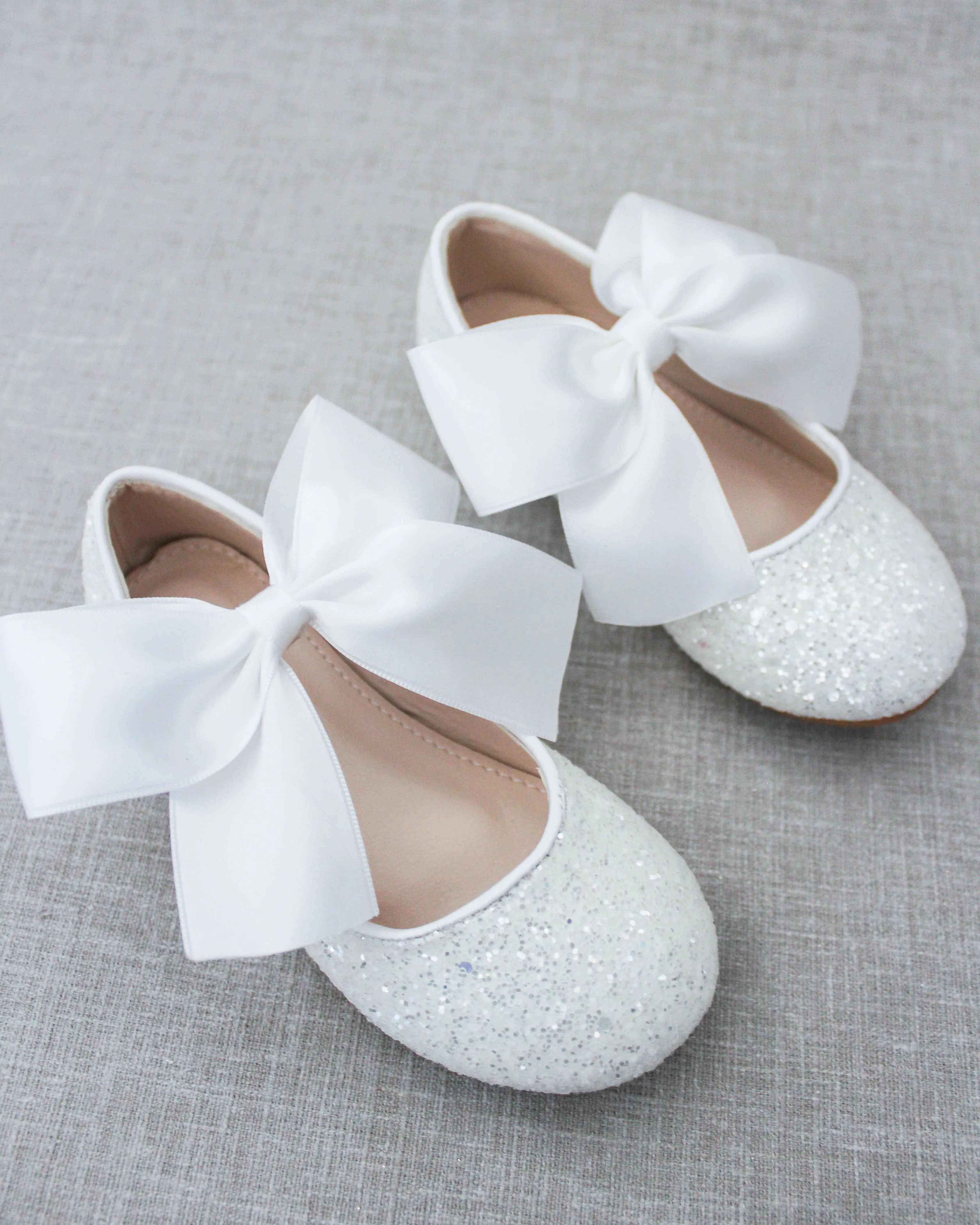 Rock Glitter Maryjane Flats with White Satin Bow