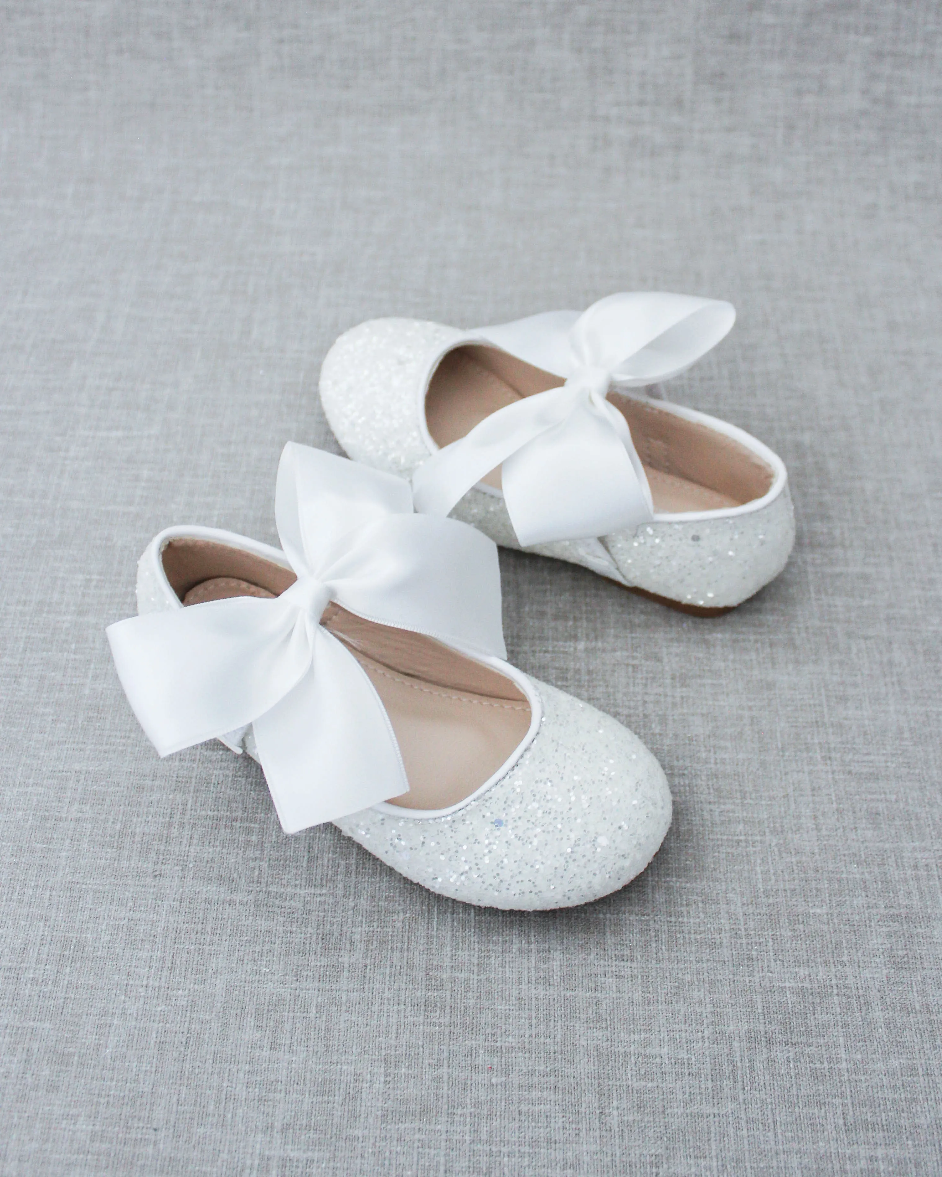 Rock Glitter Maryjane Flats with White Satin Bow