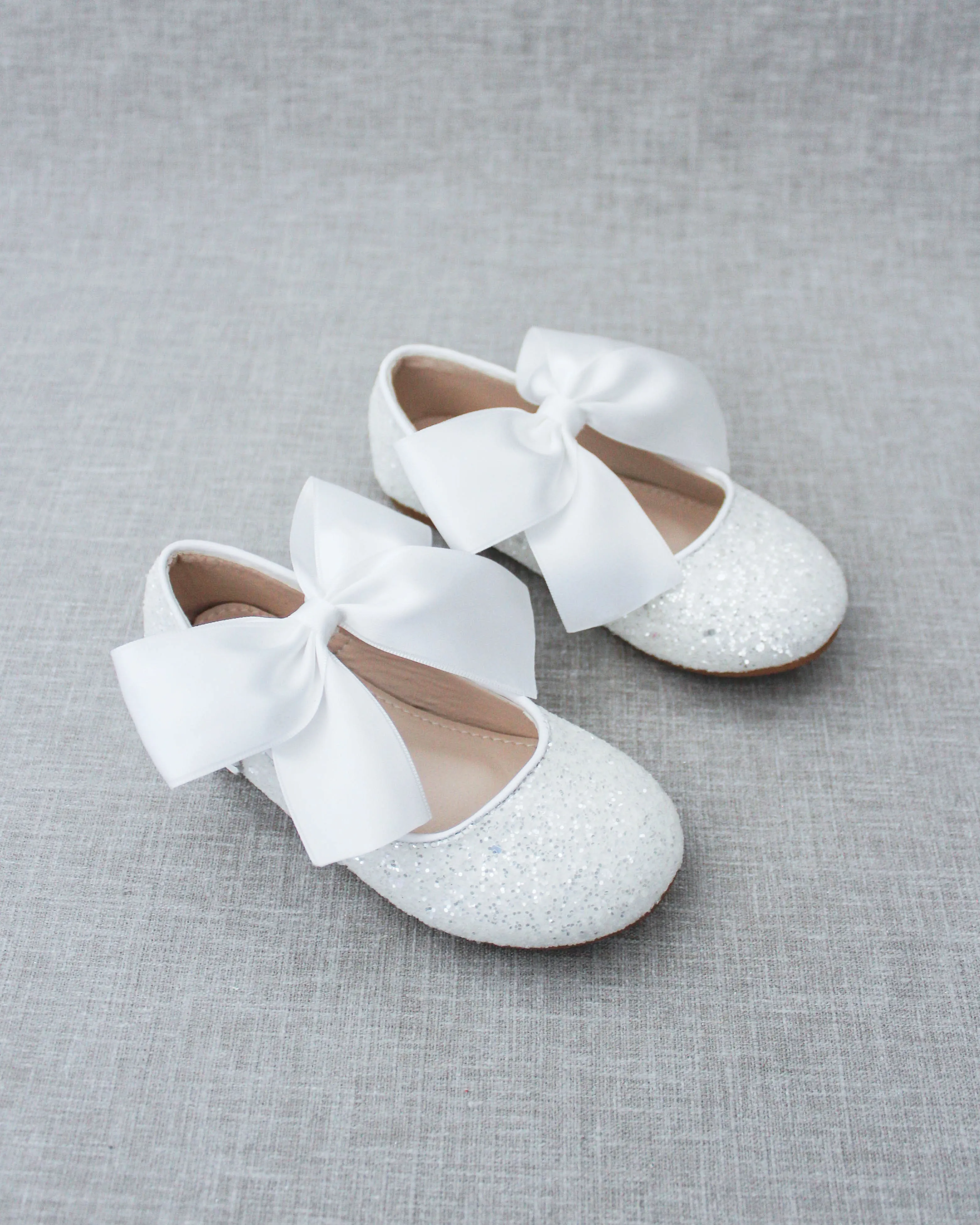 Rock Glitter Maryjane Flats with White Satin Bow