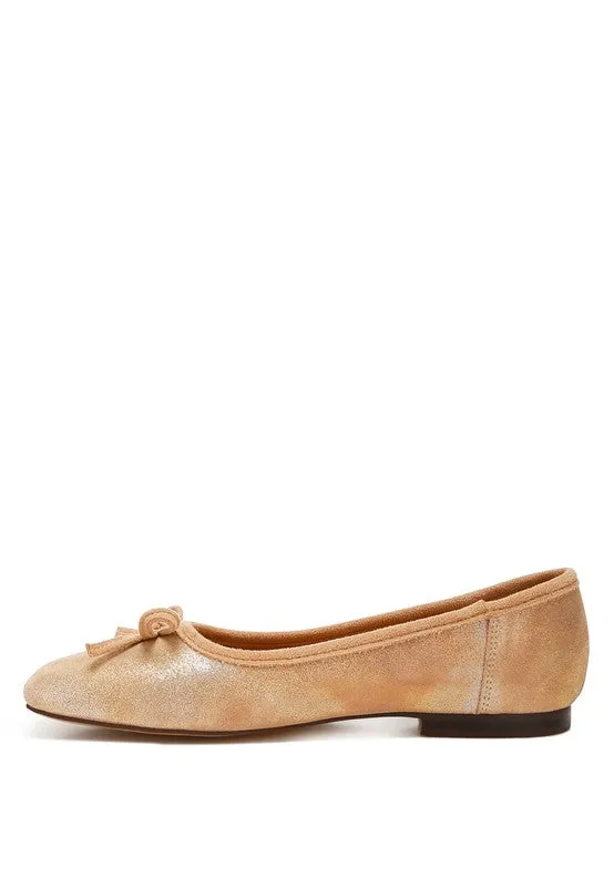 Rubyrose Suede Bow Embellished Square Toe Beige Ballerinas
