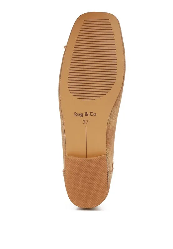 Rubyrose Suede Bow Embellished Square Toe Beige Ballerinas