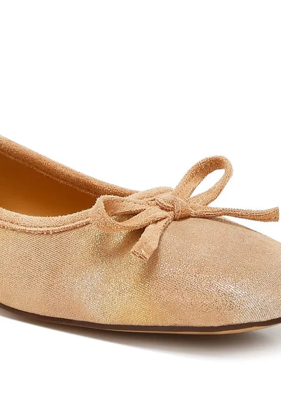 Rubyrose Suede Bow Embellished Square Toe Beige Ballerinas