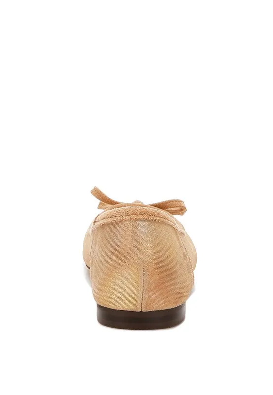 Rubyrose Suede Bow Embellished Square Toe Beige Ballerinas