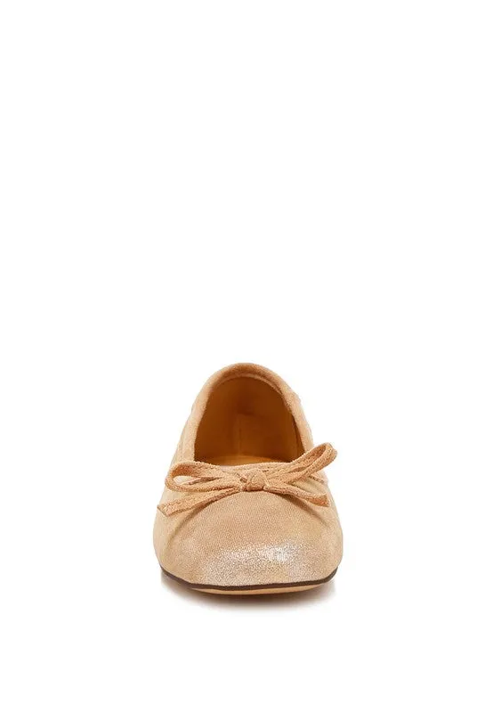 Rubyrose Suede Bow Embellished Square Toe Beige Ballerinas