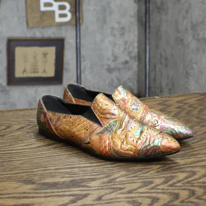 Rush Hour Express Womens Vintage Pointed Toe Foil Flats Orange Multi 6M