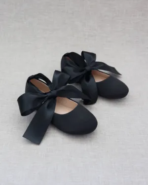 Satin Ballet Flats Ankle Tie or Ballerina Lace Up