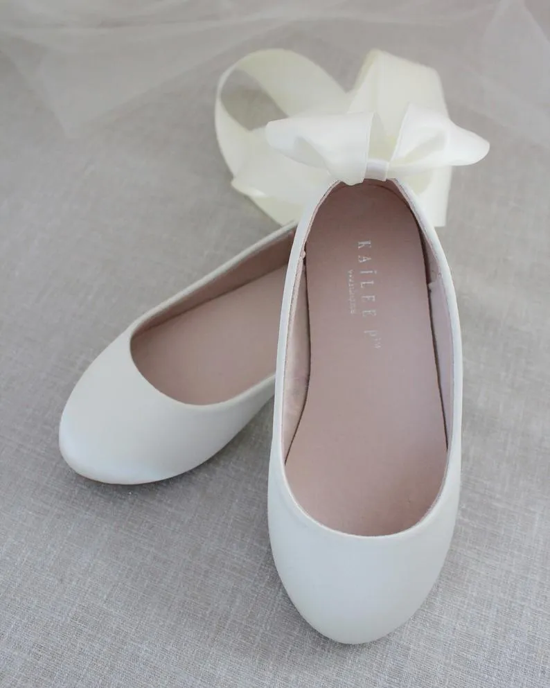 Satin Ballet Flats with Ankle Tie or Ballerina Lace Up