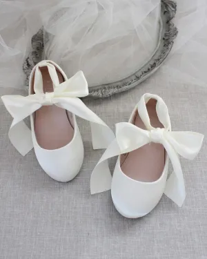 Satin Ballet Flats with Ankle Tie or Ballerina Lace Up