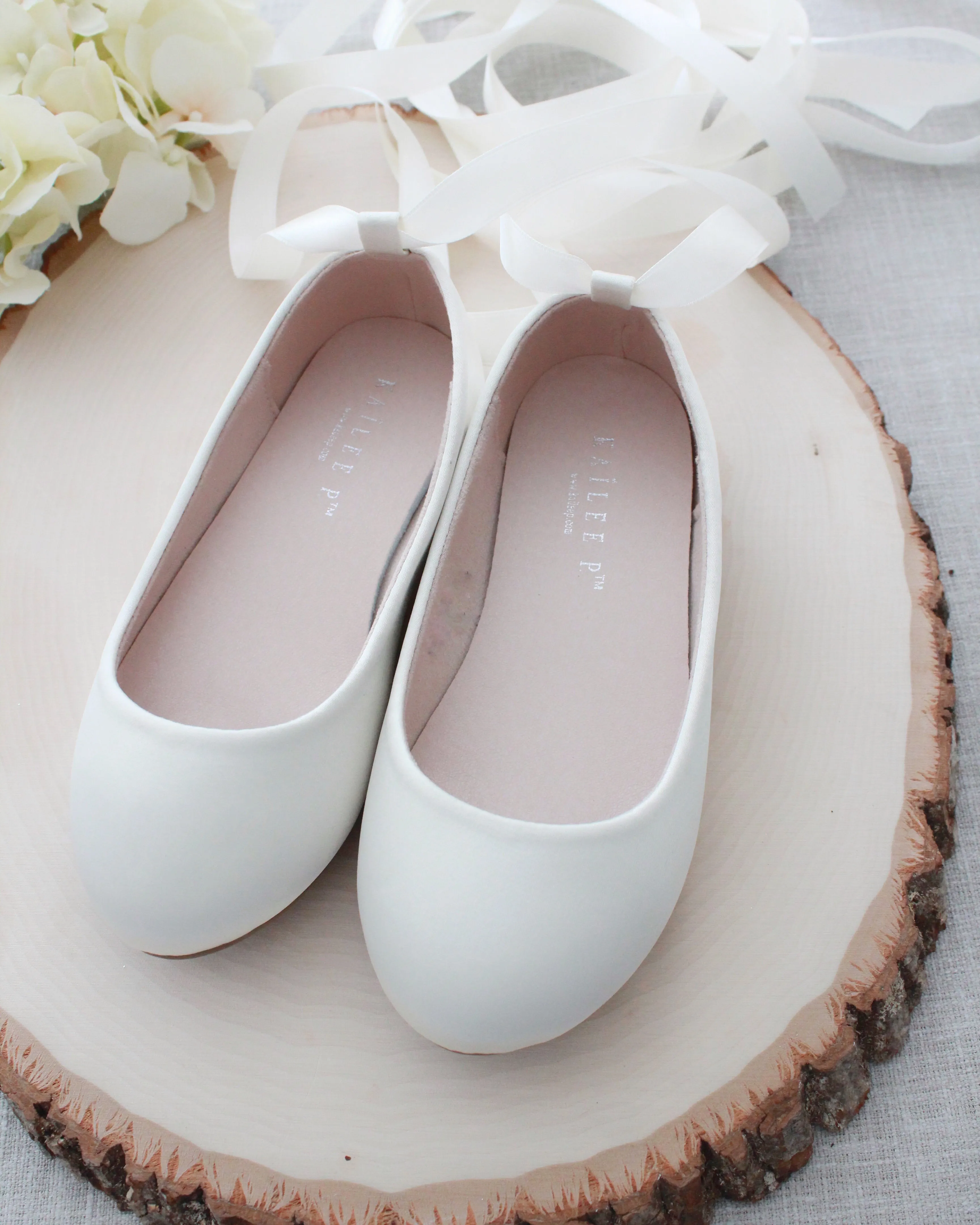 Satin Ballet Flats with Ankle Tie or Ballerina Lace Up