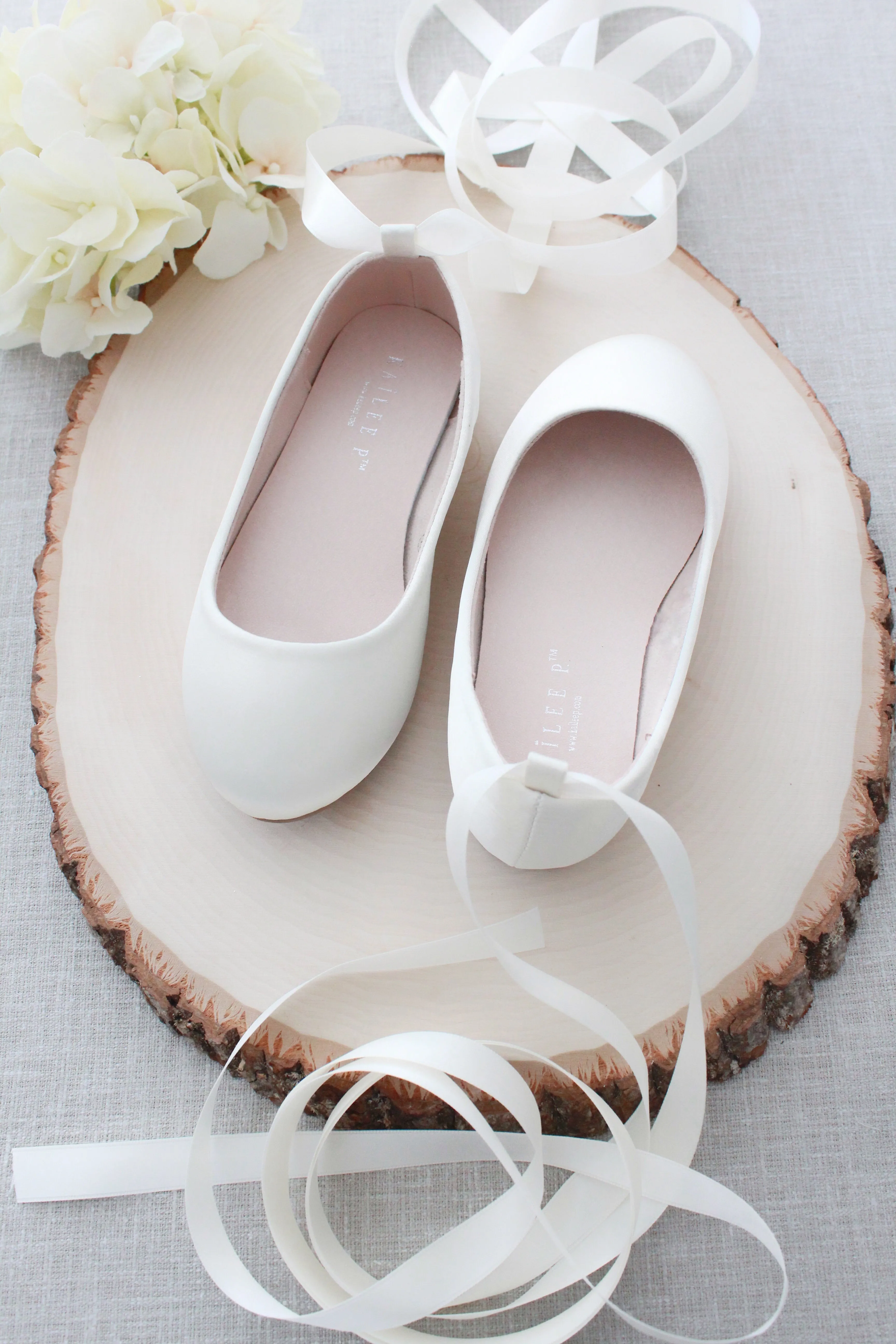 Satin Ballet Flats with Ankle Tie or Ballerina Lace Up