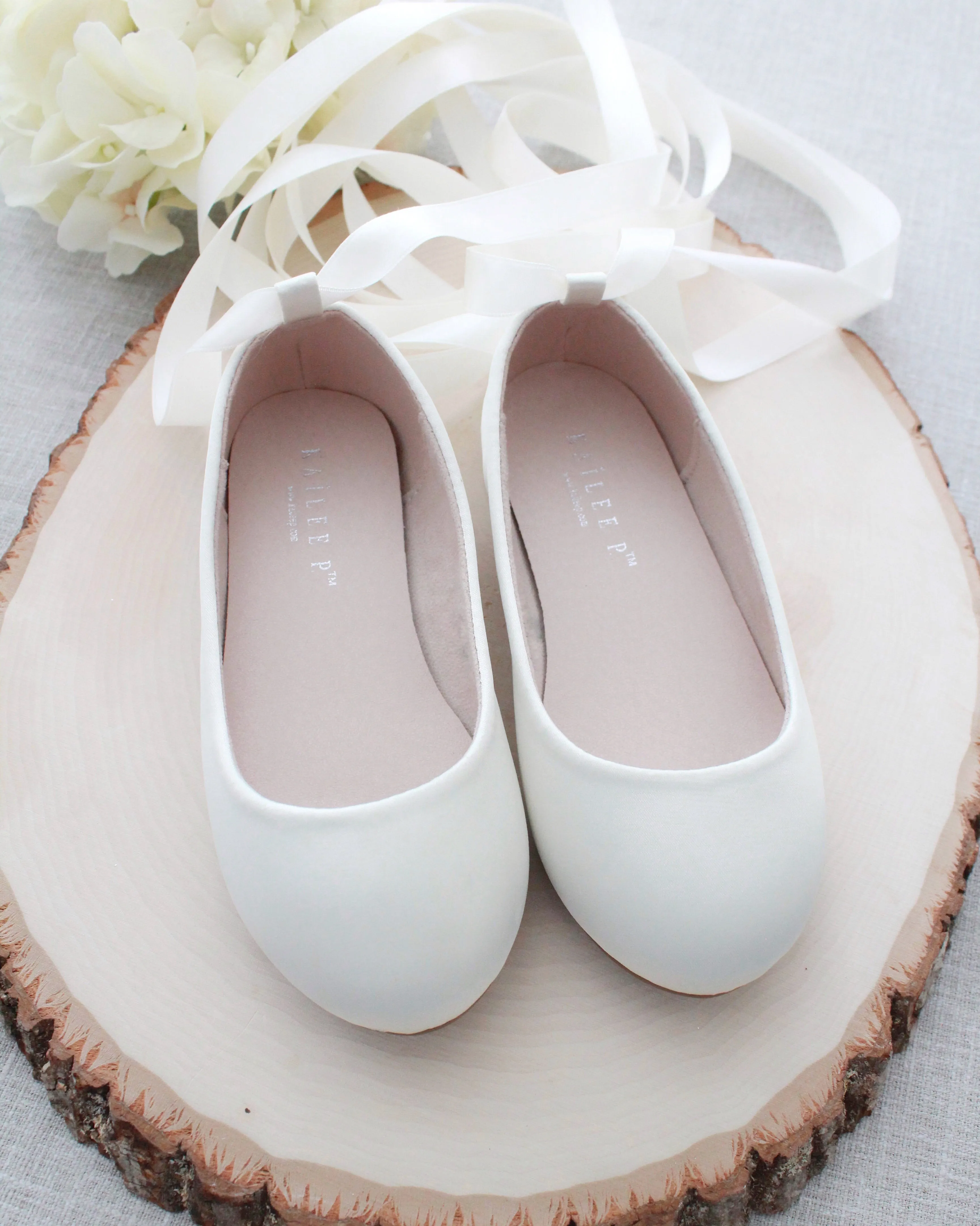 Satin Ballet Flats with Ankle Tie or Ballerina Lace Up