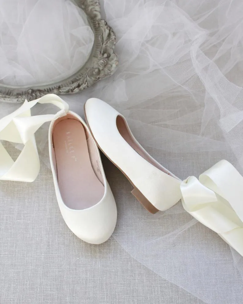 Satin Ballet Flats with Ankle Tie or Ballerina Lace Up