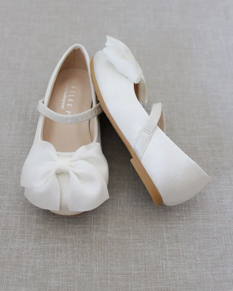 Satin Mary Jane Flats with Front Satin Bow