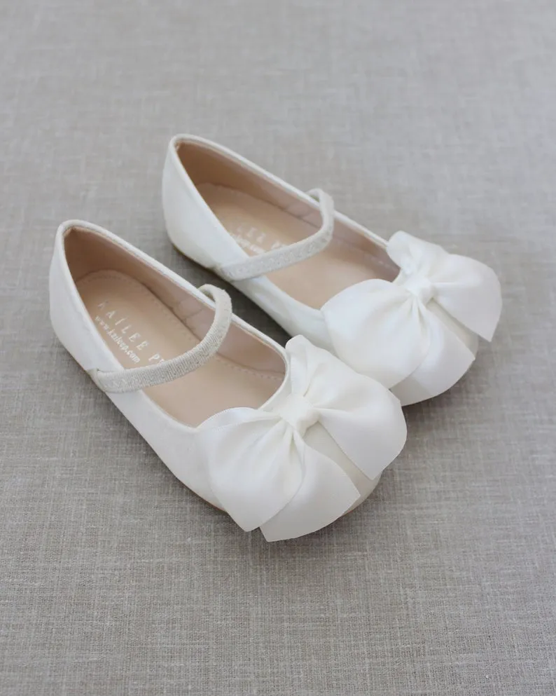 Satin Mary Jane Flats with Front Satin Bow