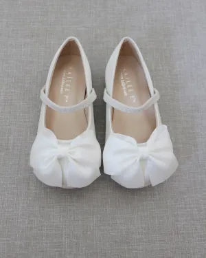 Satin Mary Jane Flats with Front Satin Bow