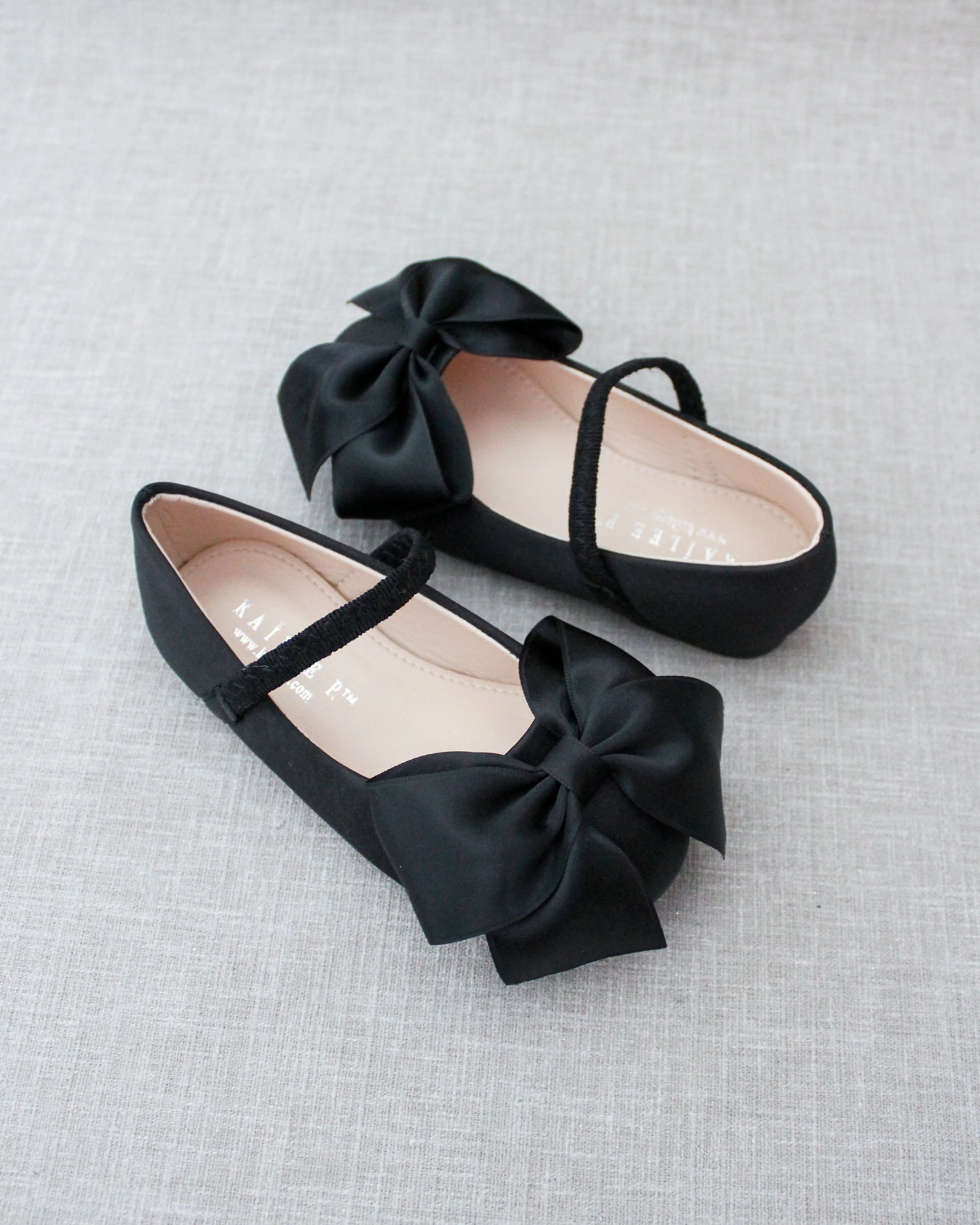 Satin Mary Jane Flats with Front Satin Bow