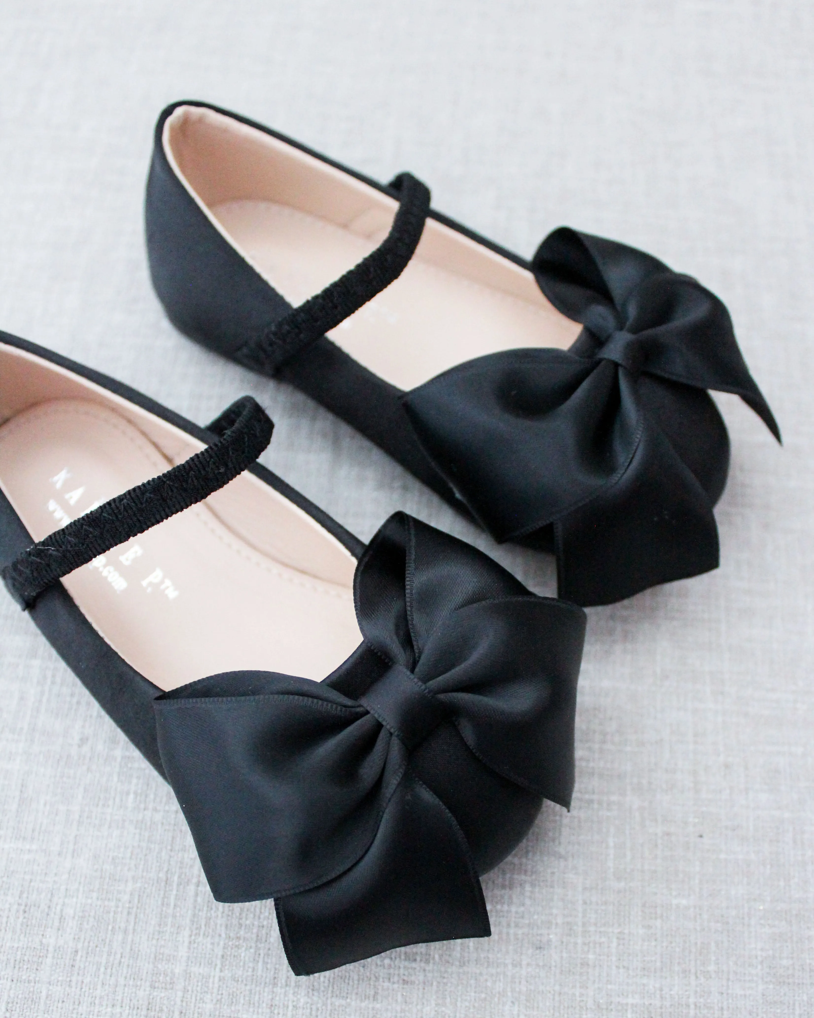 Satin Mary Jane Flats with Front Satin Bow