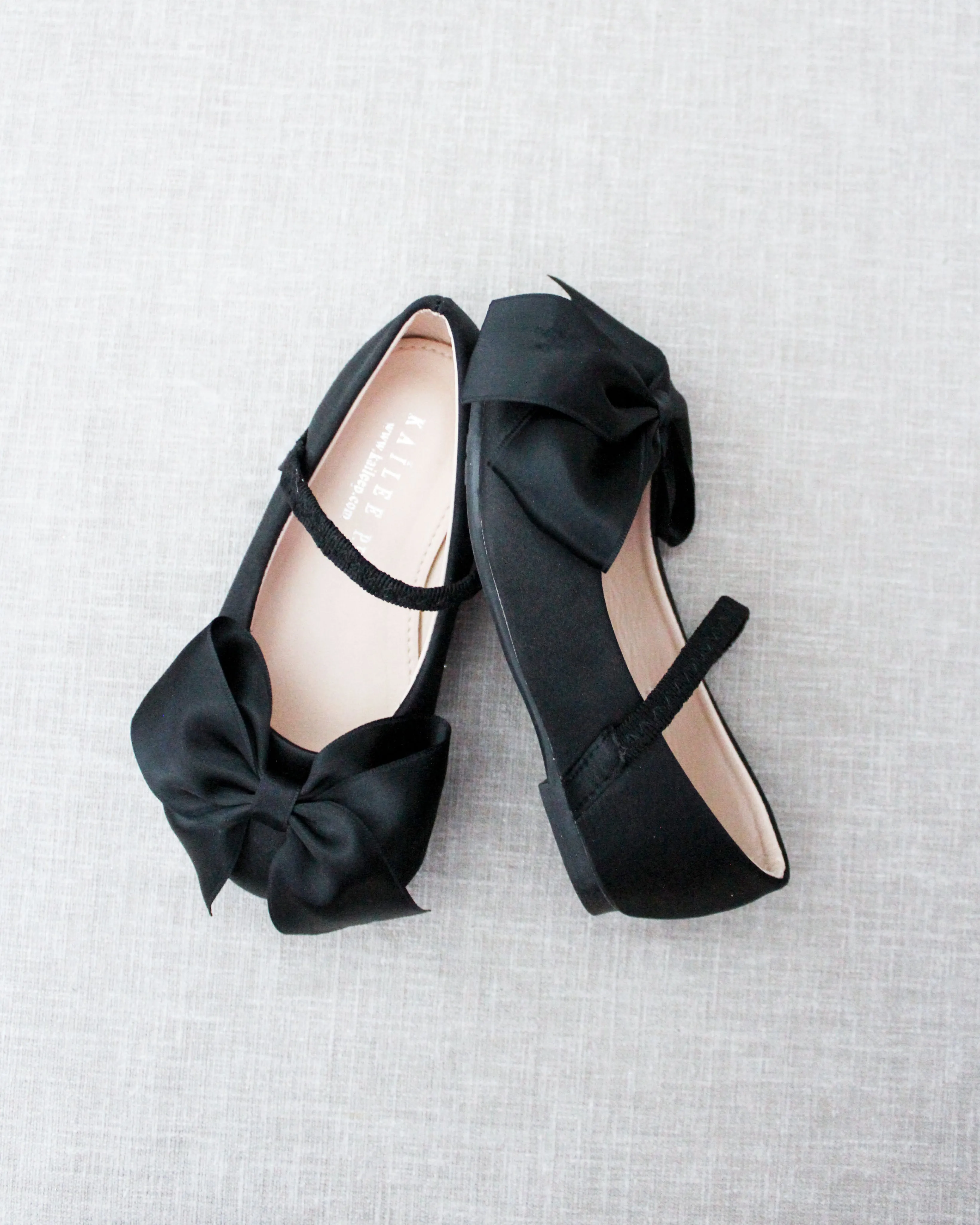 Satin Mary Jane Flats with Front Satin Bow