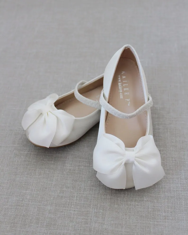 Satin Mary Jane Flats with Front Satin Bow