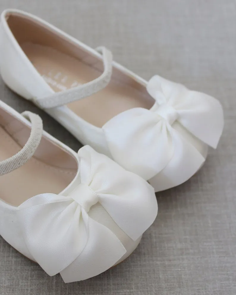 Satin Mary Jane Flats with Front Satin Bow