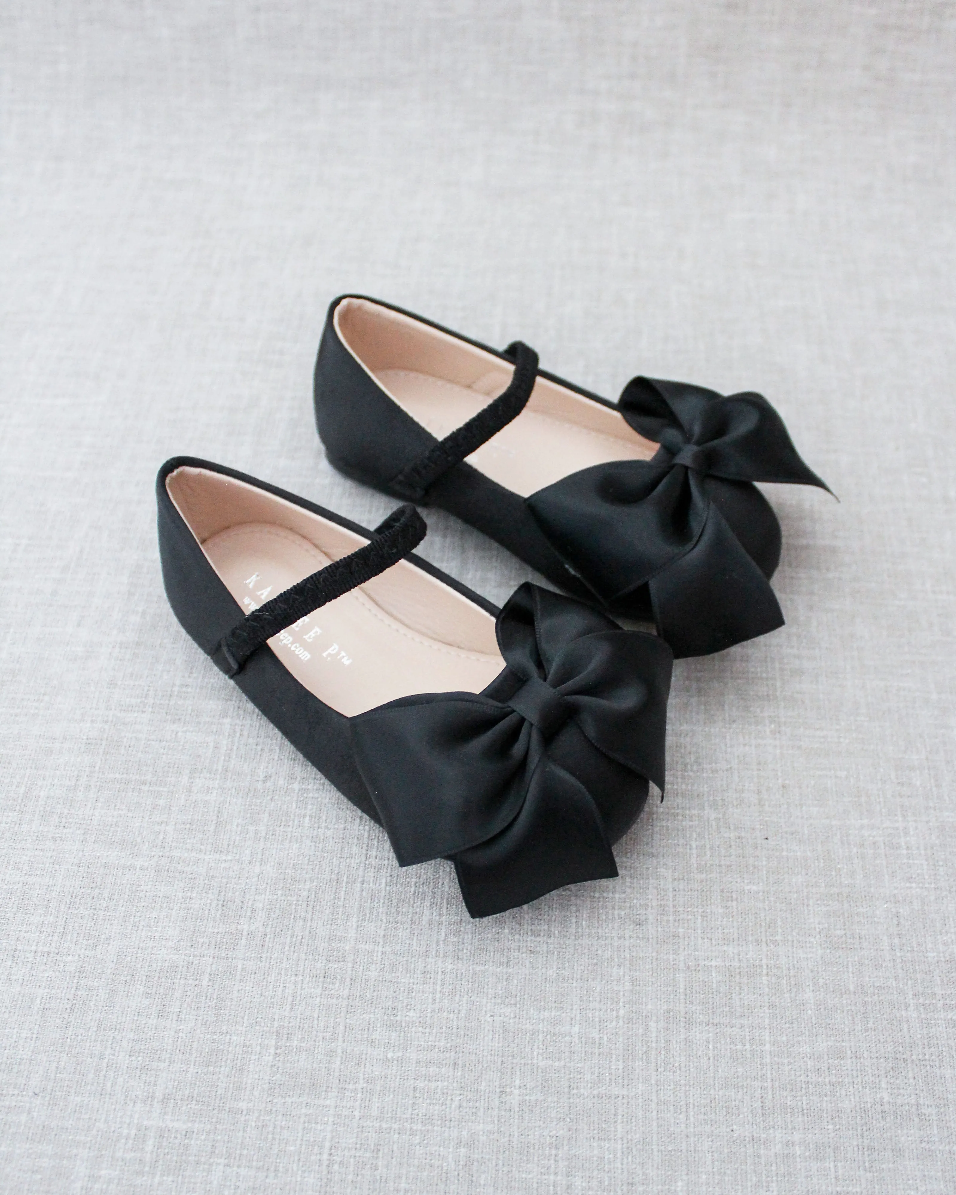 Satin Mary Jane Flats with Front Satin Bow
