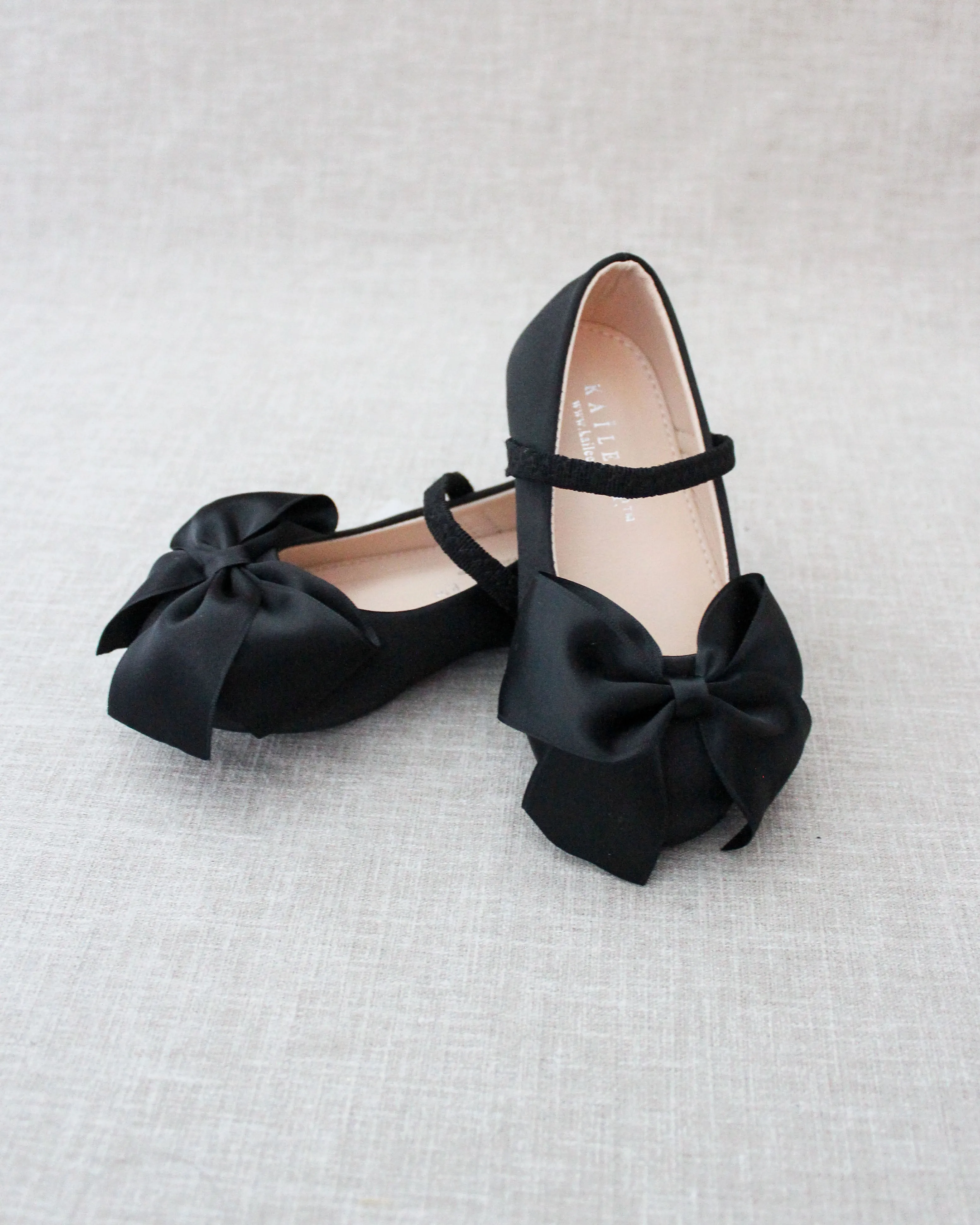 Satin Mary Jane Flats with Front Satin Bow