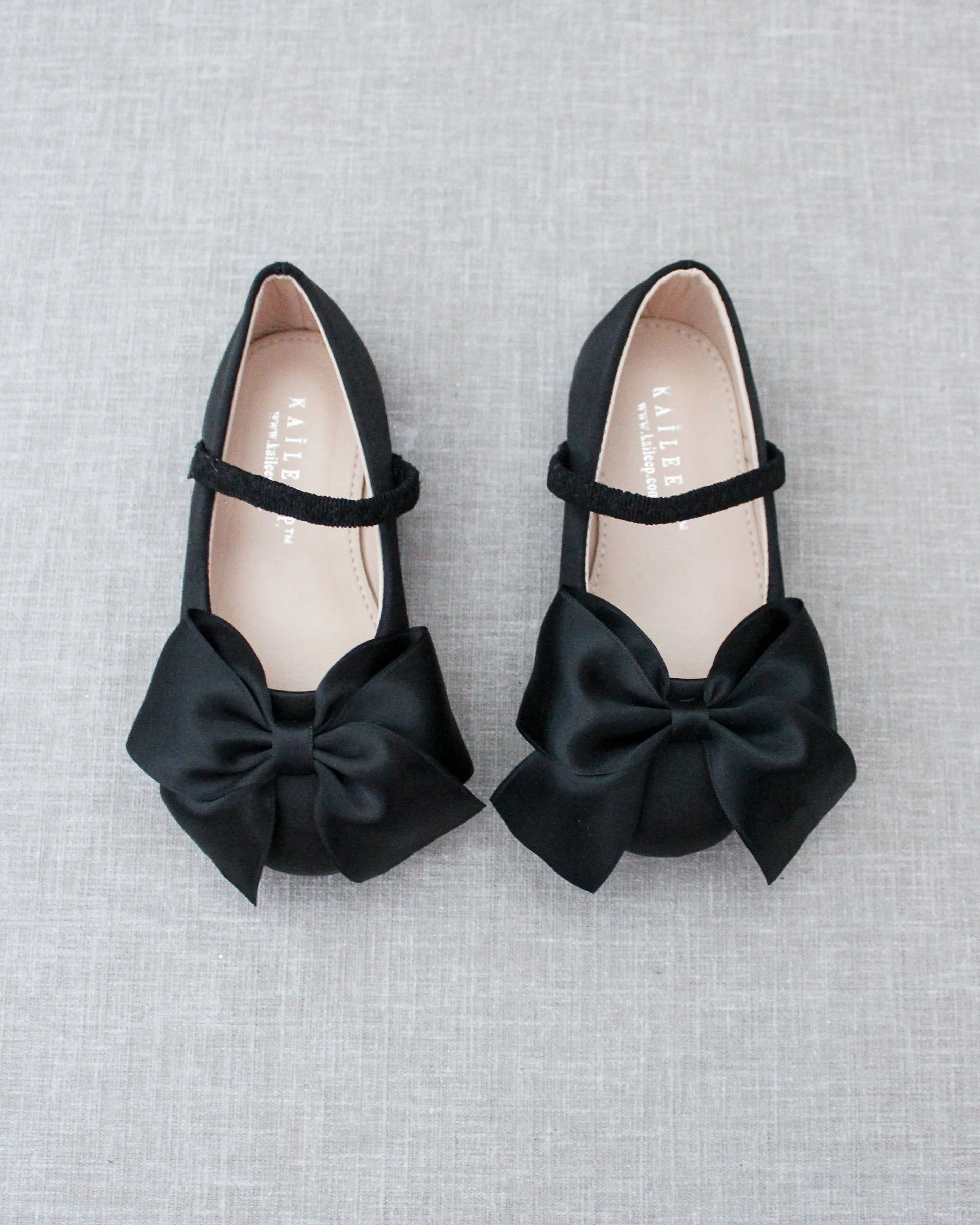 Satin Mary Jane Flats with Front Satin Bow